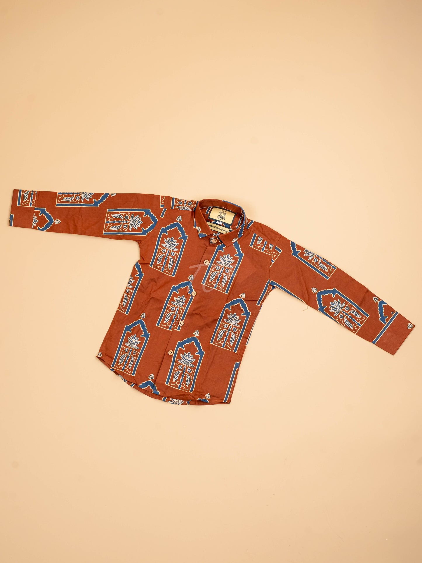 Rust & Grey - Boys Readymade Cotton Printed Shirts