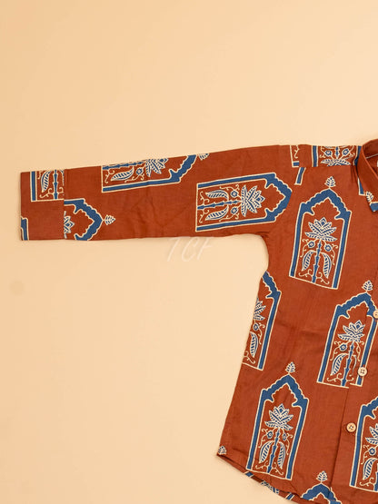 Rust & Grey - Boys Readymade Cotton Printed Shirts