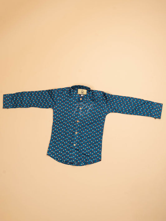Blue & Maroon - Boys Readymade Cotton Printed Shirts