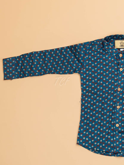 Blue & Maroon - Boys Readymade Cotton Printed Shirts