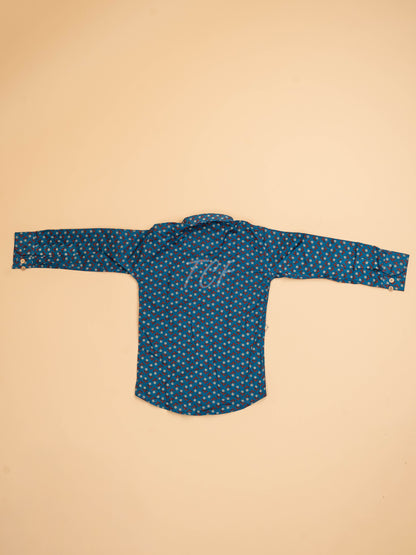 Blue & Maroon - Boys Readymade Cotton Printed Shirts