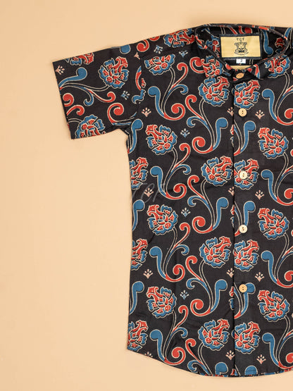 Black & Maroon - Boys Readymade Cotton Printed Shirts