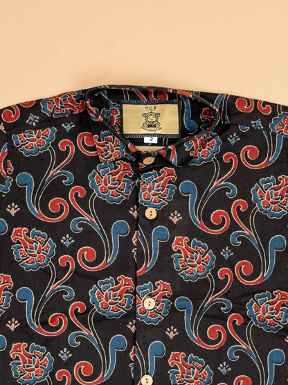 Black & Maroon - Boys Readymade Cotton Printed Shirts