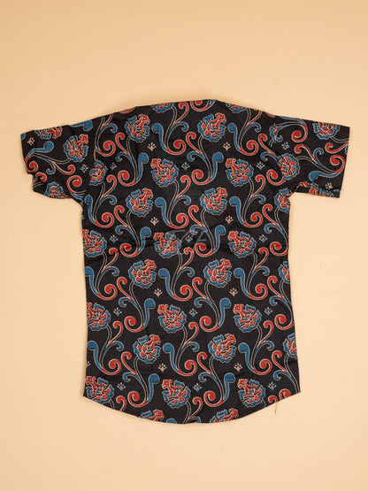 Black & Maroon - Boys Readymade Cotton Printed Shirts