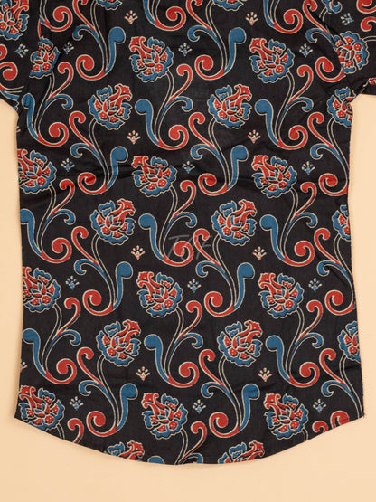 Black & Maroon - Boys Readymade Cotton Printed Shirts