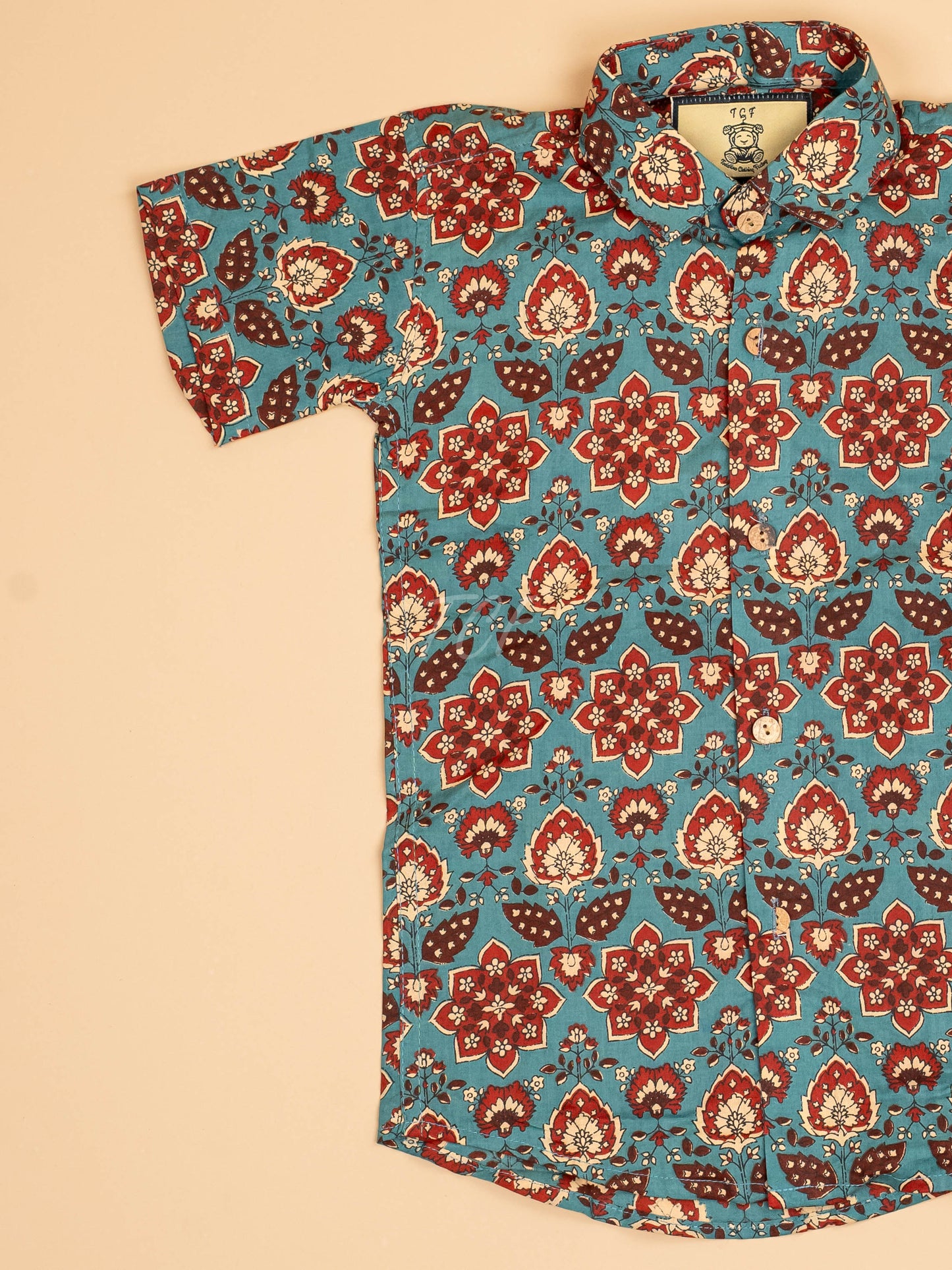 Light Blue & Maroon - Boys Readymade Cotton Printed Shirts