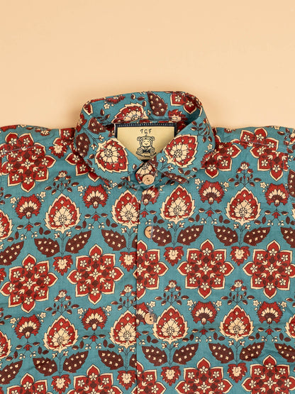Light Blue & Maroon - Boys Readymade Cotton Printed Shirts