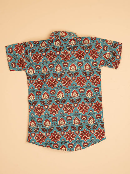 Light Blue & Maroon - Boys Readymade Cotton Printed Shirts