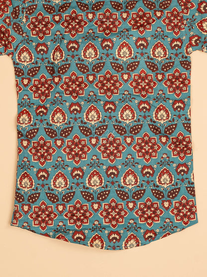 Light Blue & Maroon - Boys Readymade Cotton Printed Shirts