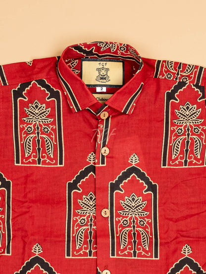 Red & Black - Boys Readymade Cotton Printed Shirts