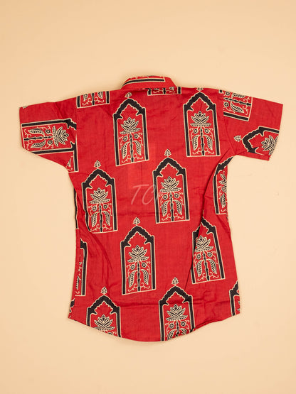 Red & Black - Boys Readymade Cotton Printed Shirts