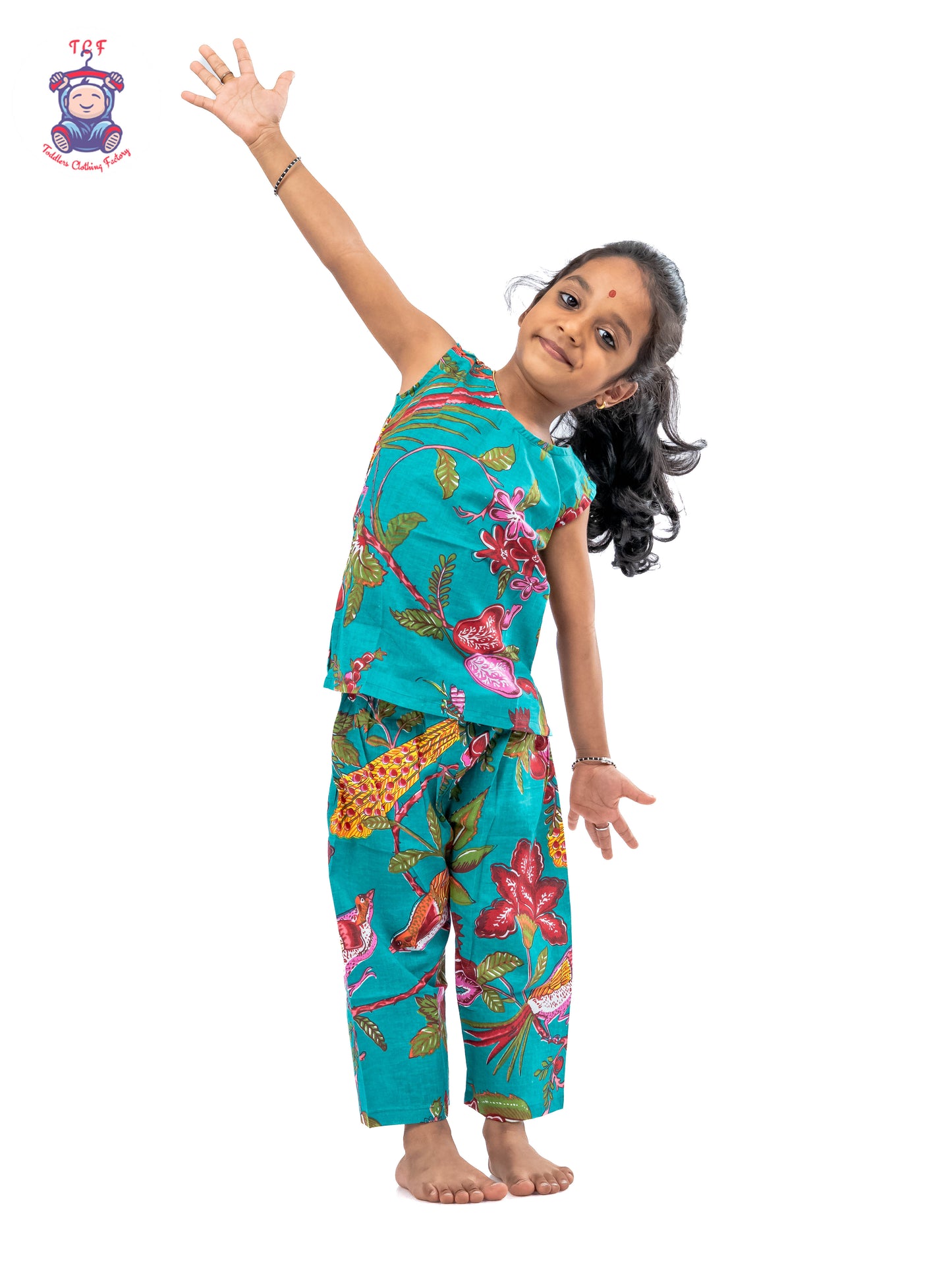Peacock Blue - Girls Readymade Jaipur Cotton Salwar