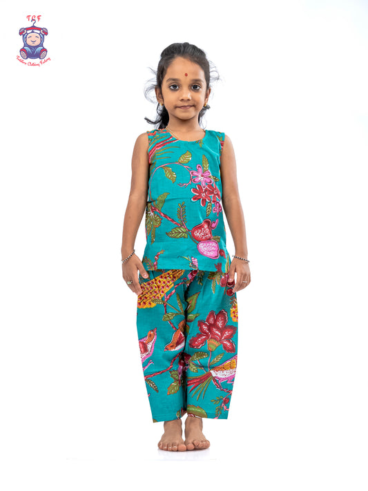 Peacock Blue - Girls Readymade Jaipur Cotton Salwar