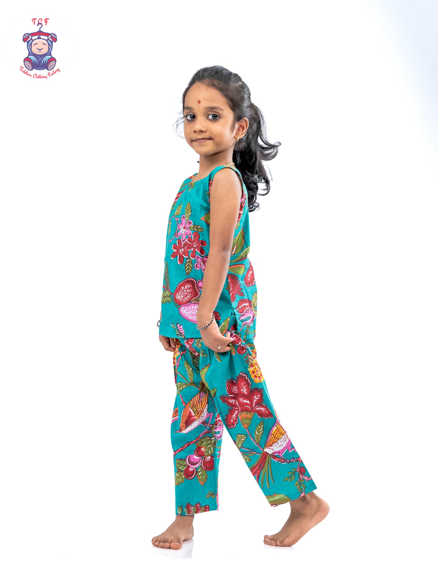 Peacock Blue - Girls Readymade Jaipur Cotton Salwar