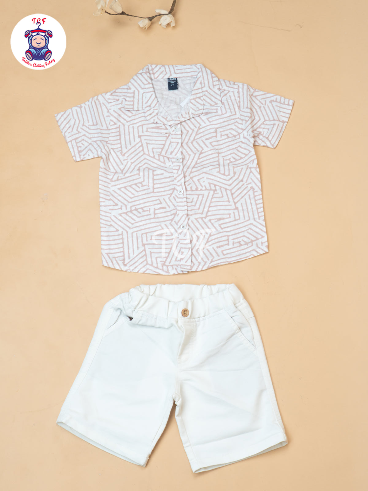 Peach - Boys Readymade Spread Collor Shirts & Shorts
