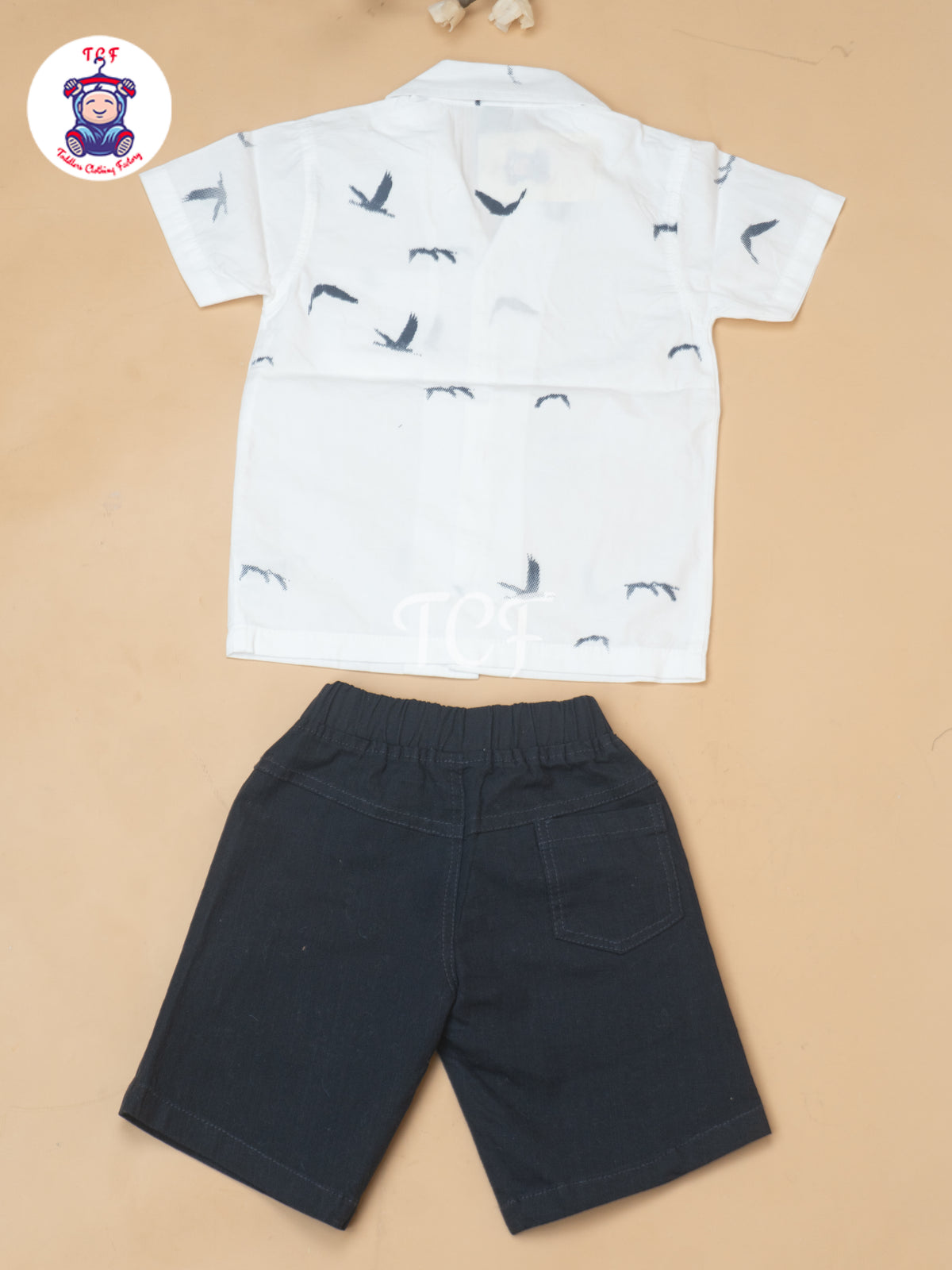 White - Boys Readymade Spread Collor Shirts & Shorts