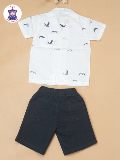 White - Boys Readymade Spread Collor Shirts & Shorts
