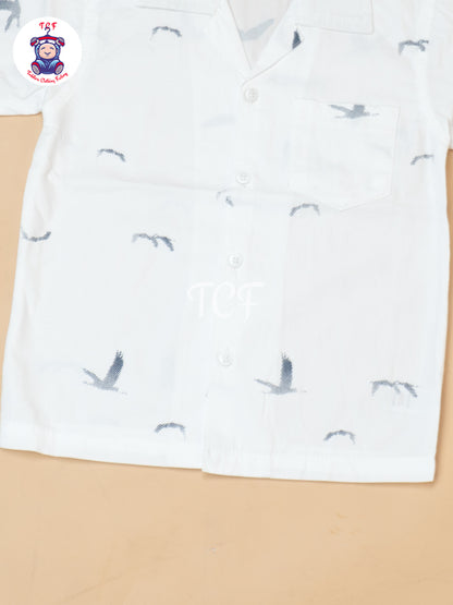 White - Boys Readymade Spread Collor Shirts & Shorts