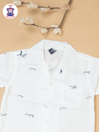 White - Boys Readymade Spread Collor Shirts & Shorts