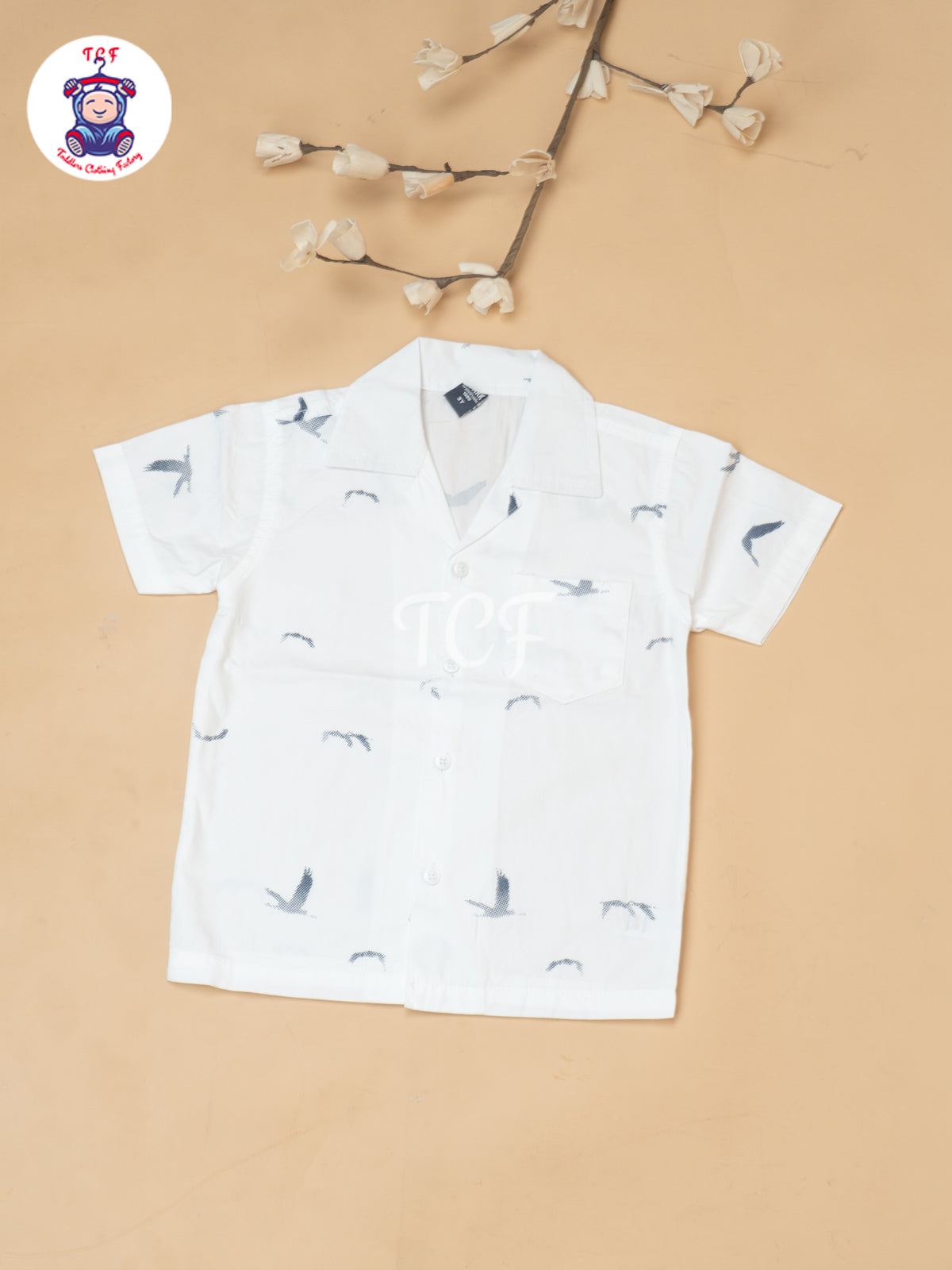 White - Boys Readymade Spread Collor Shirts & Shorts