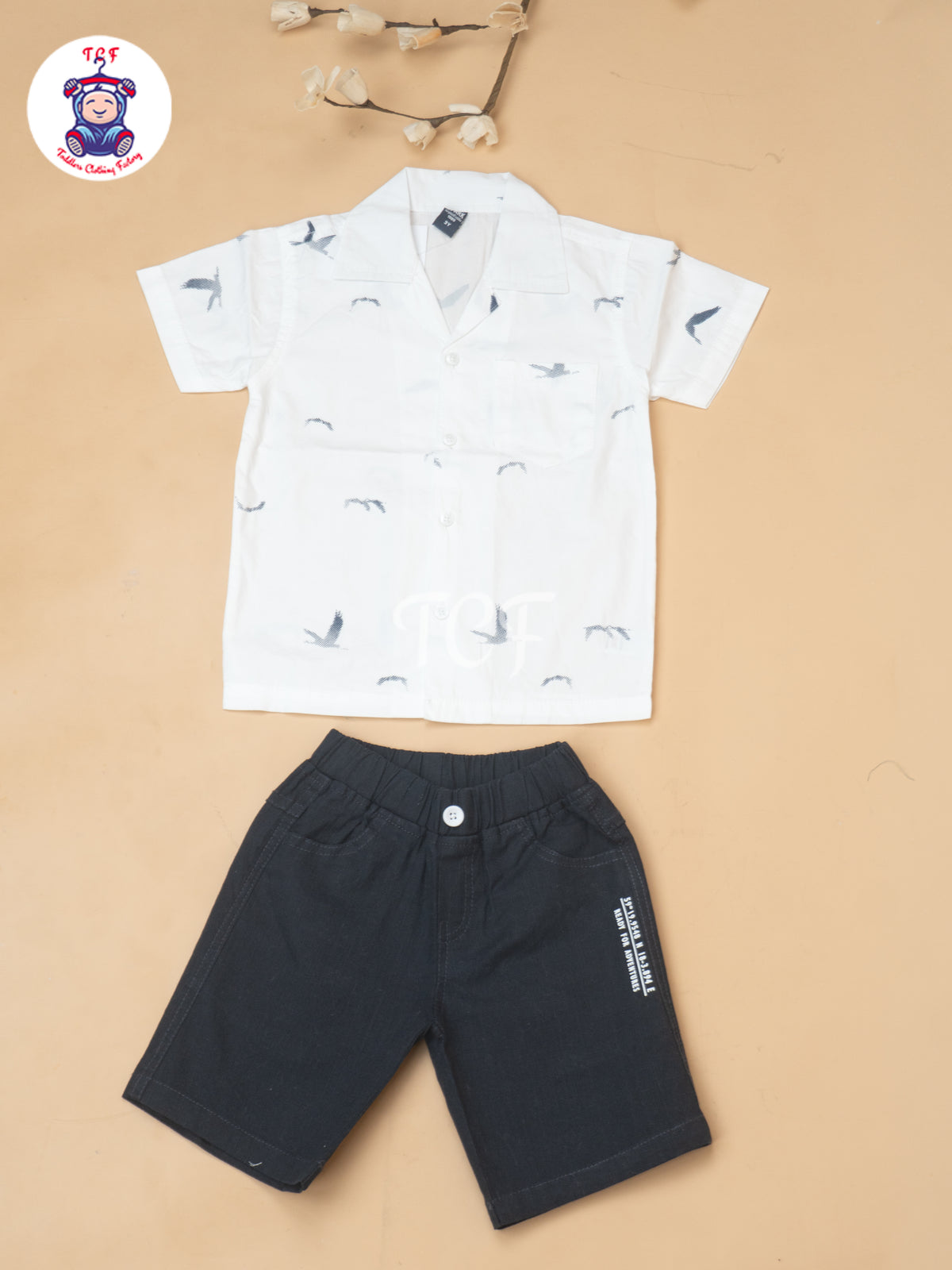 White - Boys Readymade Spread Collor Shirts & Shorts