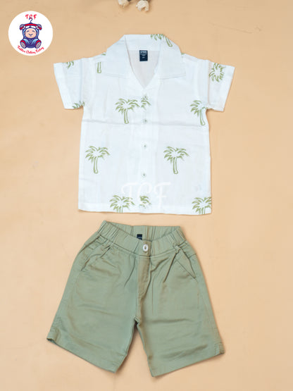 White - Boys Readymade Spread Collor Shirts & Shorts