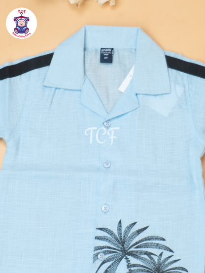 Sky Blue - Boys Readymade Spread Collor Shirts & Shorts