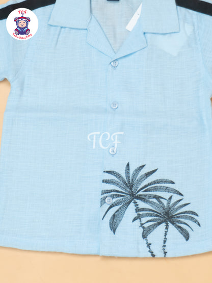 Sky Blue - Boys Readymade Spread Collor Shirts & Shorts
