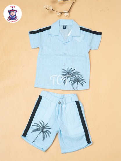 Sky Blue - Boys Readymade Spread Collor Shirts & Shorts