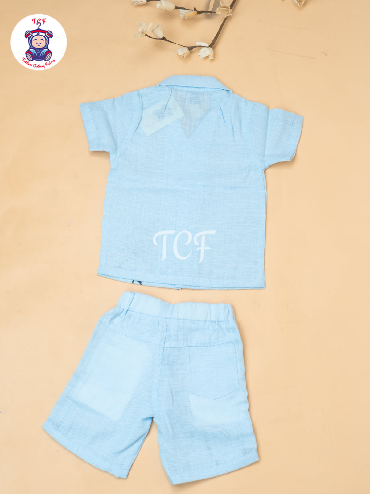 Sky Blue - Boys Readymade Spread Collor Shirts & Shorts