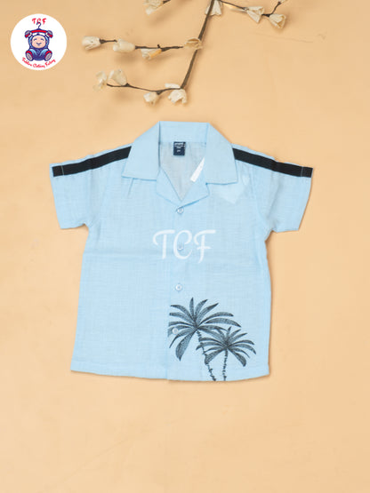 Sky Blue - Boys Readymade Spread Collor Shirts & Shorts