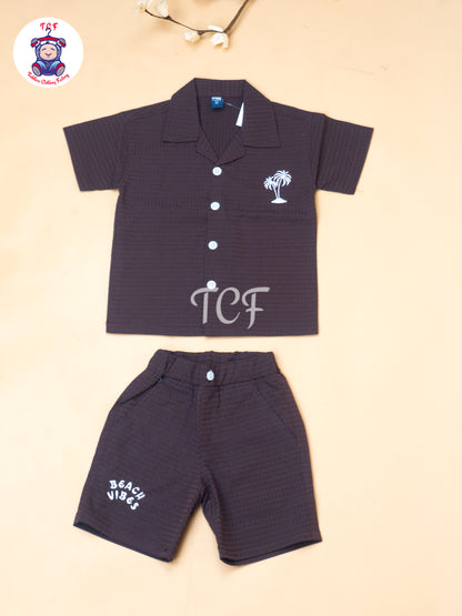 Maroon - Boys Readymade Spread Collor Shirts & Shorts