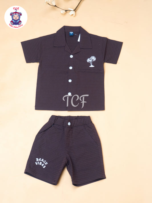 Maroon - Boys Readymade Spread Collor Shirts & Shorts
