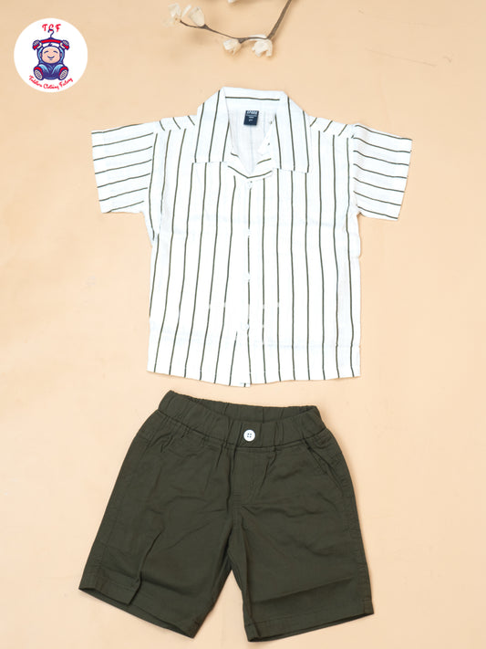 White - Boys Readymade Spread Collor Shirts & Shorts