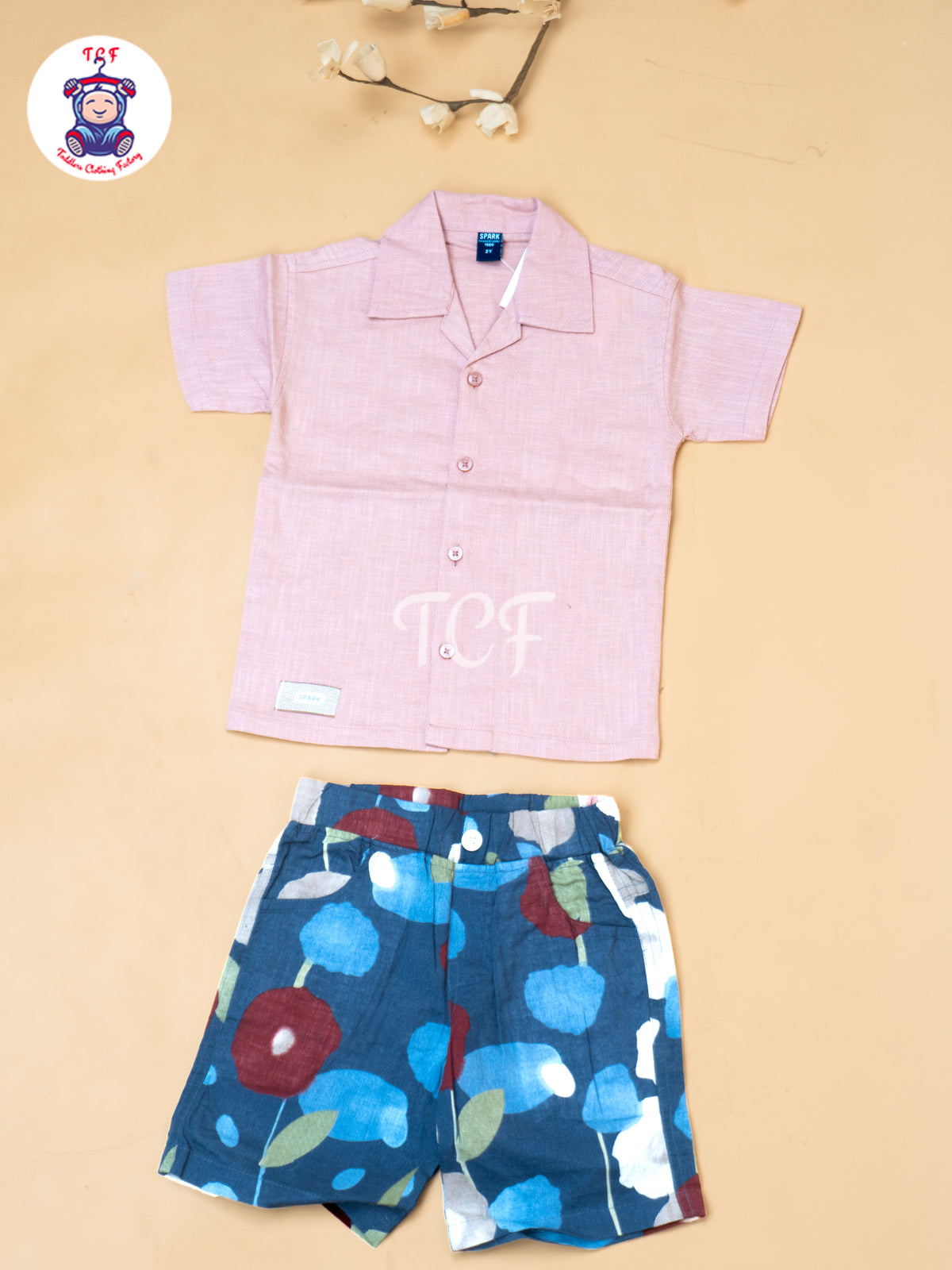 Peach - Boys Readymade Spread Collor Shirts & Shorts