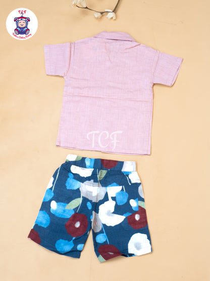 Peach - Boys Readymade Spread Collor Shirts & Shorts