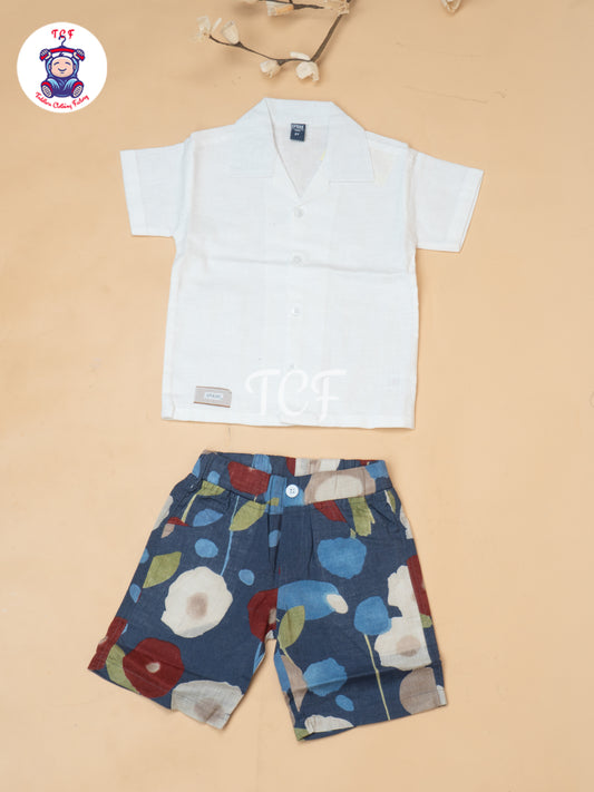 White - Boys Readymade Spread Collor Shirts & Shorts