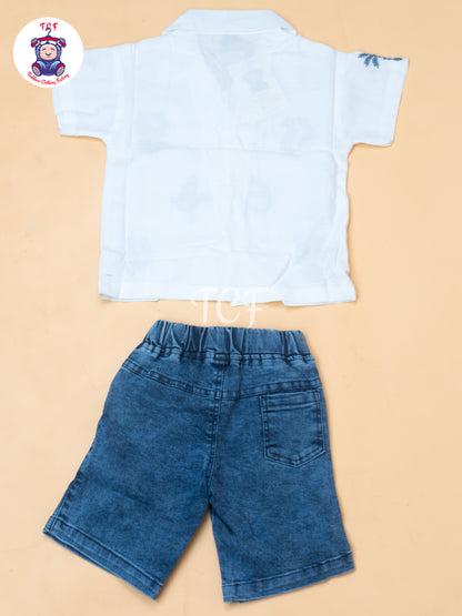 White - Boys Readymade Spread Collor Shirts & Shorts