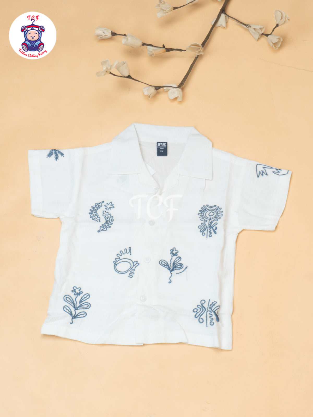 White - Boys Readymade Spread Collor Shirts & Shorts