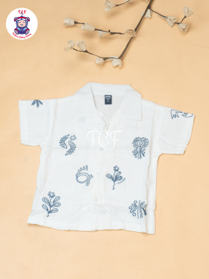 White - Boys Readymade Spread Collor Shirts & Shorts