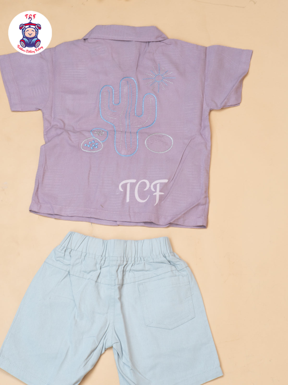 Purple - Boys Readymade Spread Collor Shirts & Shorts