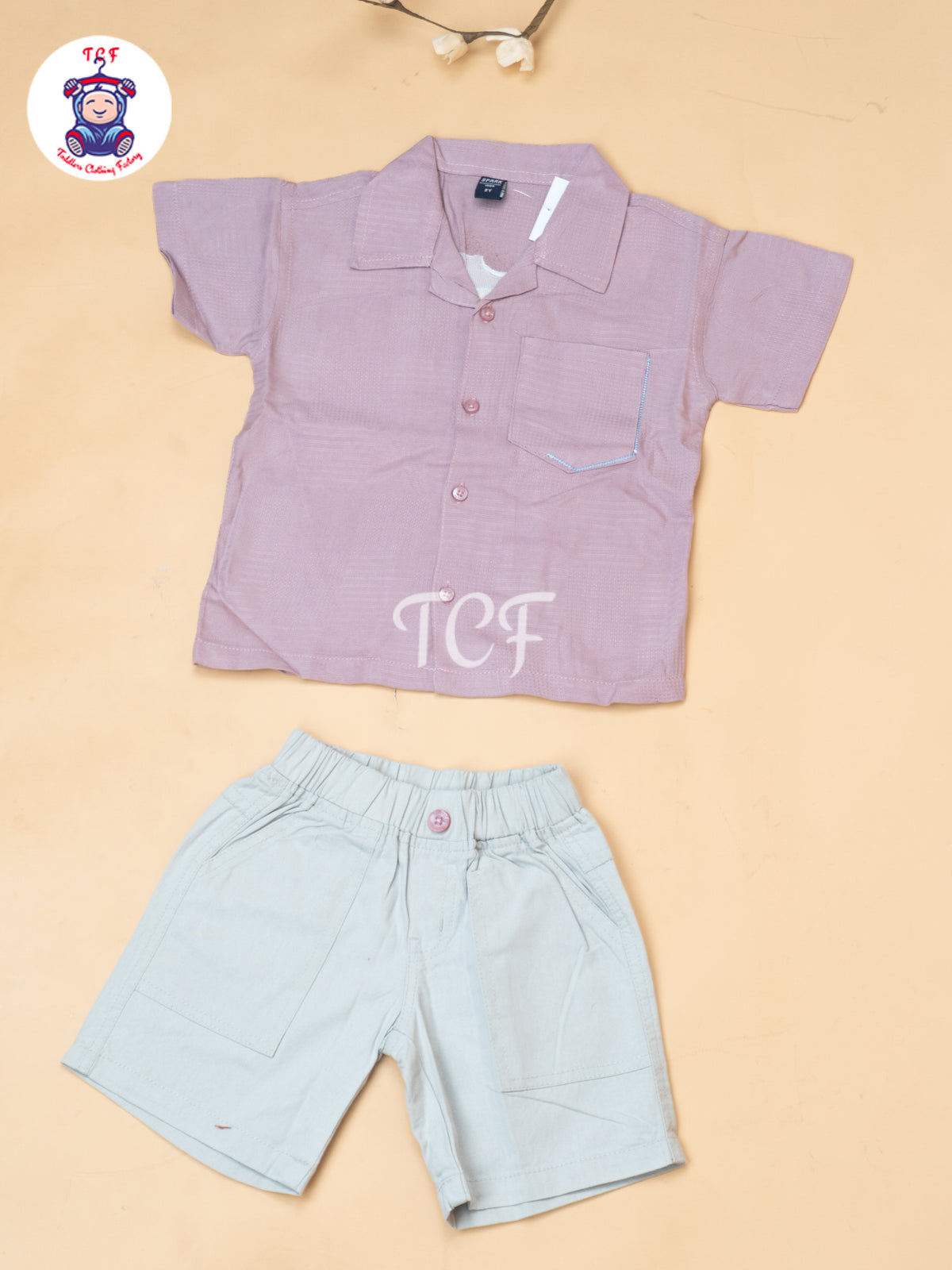 Purple - Boys Readymade Spread Collor Shirts & Shorts