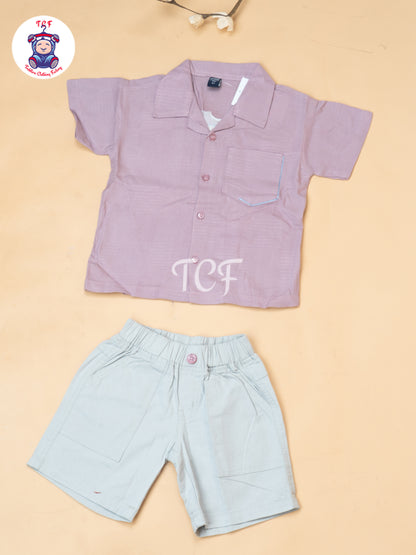 Purple - Boys Readymade Spread Collor Shirts & Shorts