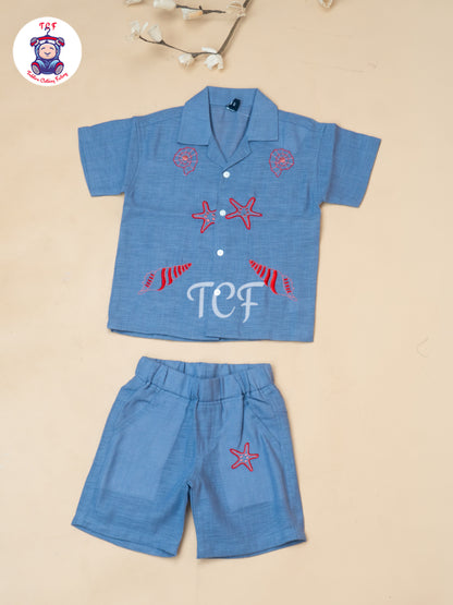 Lavender - Boys Readymade Spread Collor Shirts & Shorts