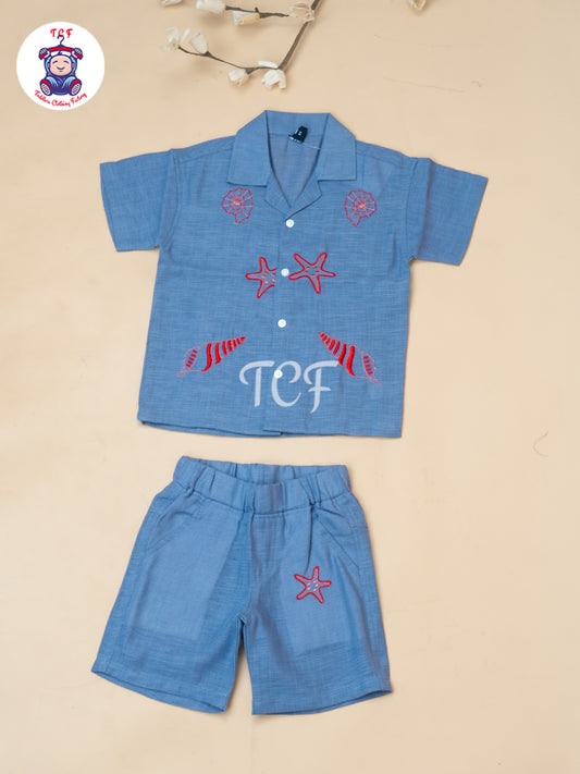 Lavender - Boys Readymade Spread Collor Shirts & Shorts