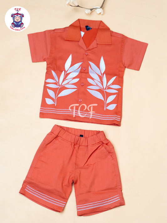 Rust - Boys Readymade Spread Collor Shirts & Shorts