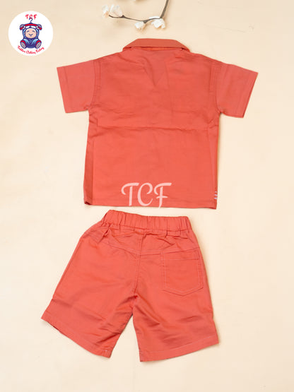 Rust - Boys Readymade Spread Collor Shirts & Shorts