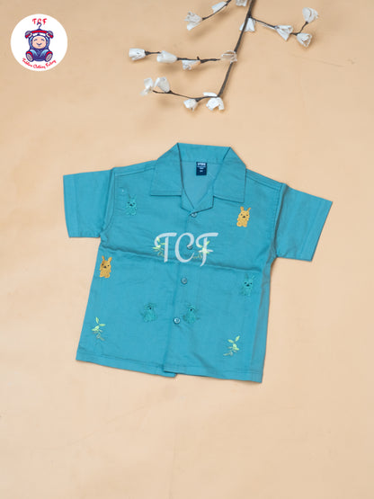 Sage Green - Boys Readymade Spread Collor Shirts & Shorts