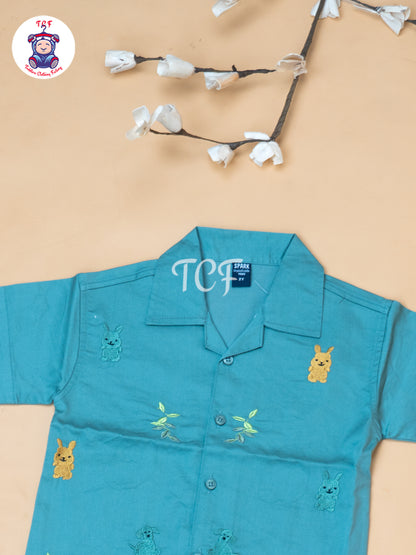 Sage Green - Boys Readymade Spread Collor Shirts & Shorts