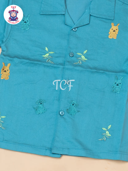 Sage Green - Boys Readymade Spread Collor Shirts & Shorts